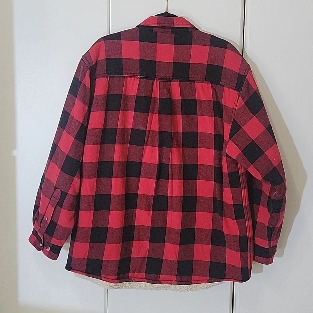 Red Head Mens Size L Sherpa lined Shirt Jacket Red Black Buffalo Checked